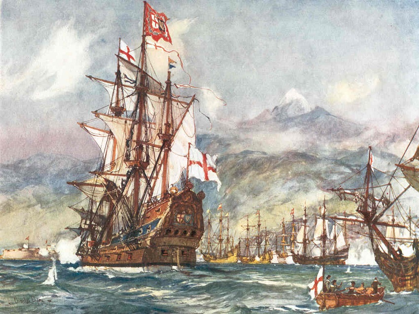 Armada inglesa en una batalla naval