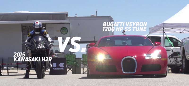 Kawasaki Ninja H2R contra Bugatti Veyron: la batalla de aceleración definitiva