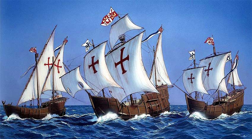 Pintura La pinta, La niña, La Santa María.