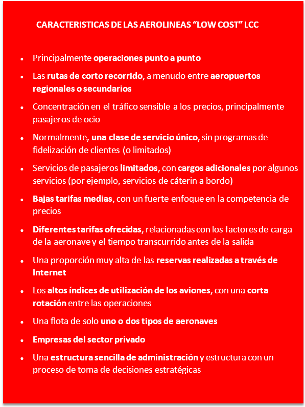 Características aerolíneas low cost.