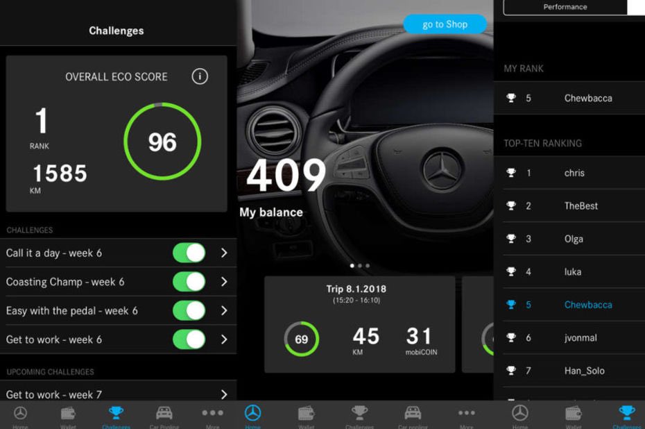 Interfaz de la app de Mercedes