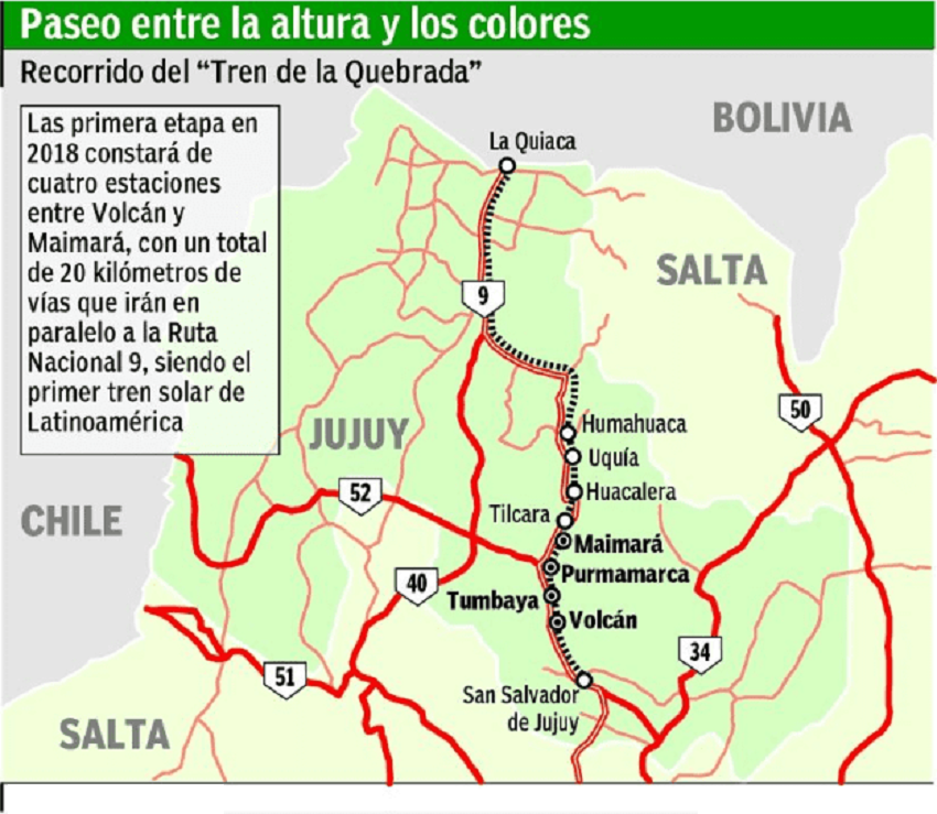 Recorrido del tren de la quebrada en un mapa