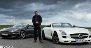 Aston DBS Volante v.s SLS AMG Roadster Tiff Needell enfrenta al Aston DBS Volante con el SLS AMG Roadster